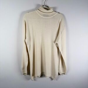 Regatta Sport Mens Large Cream Wool Blend Turtleneck Sweater Gold Lurex Trim